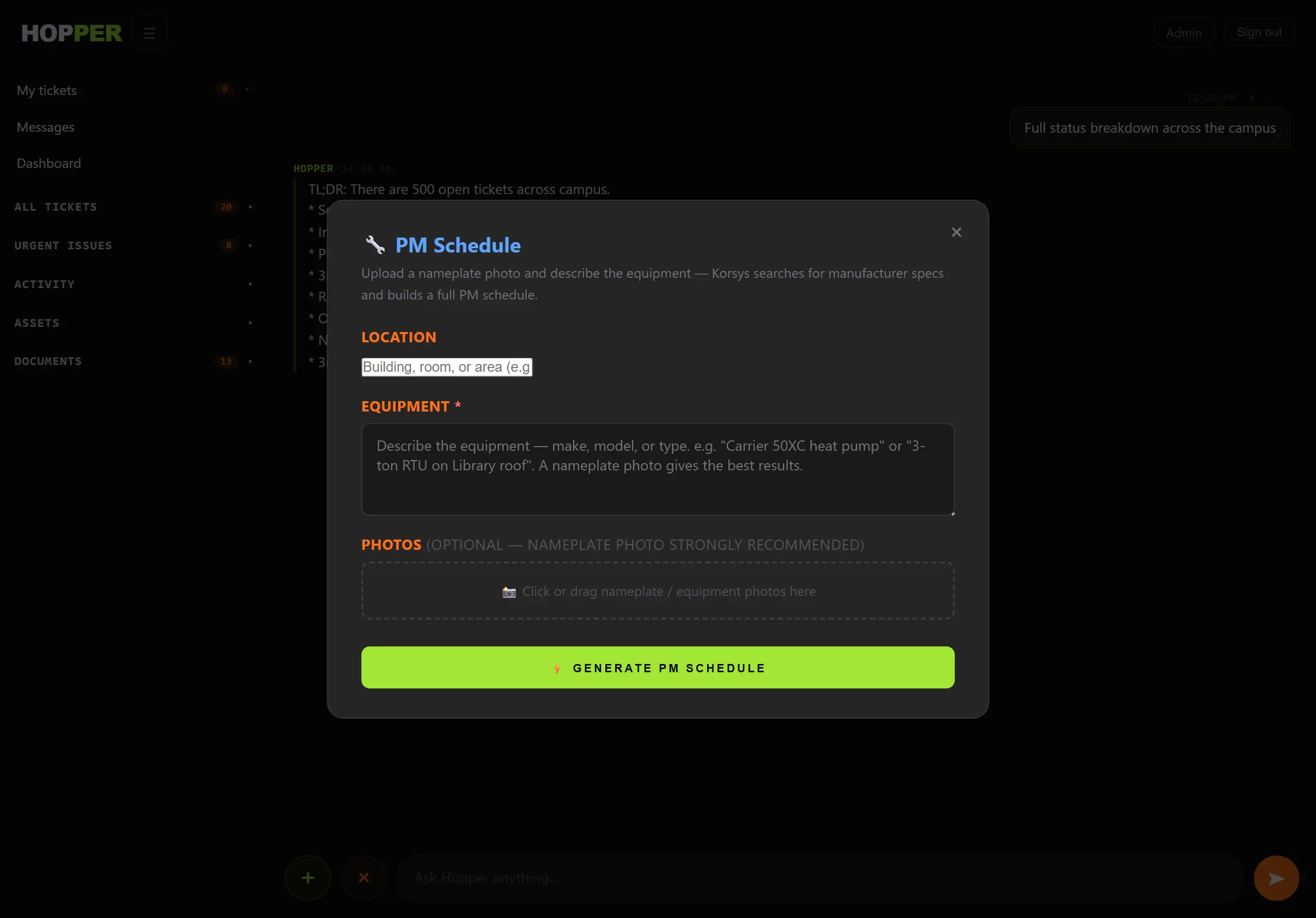 Hopper PM schedule generator